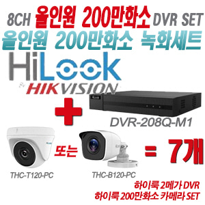 [올인원-2M] DVR208QM1 8CH + 하이룩 200만화소 카메라 7개 SET (실내형/실외형 3.6mm 출고)