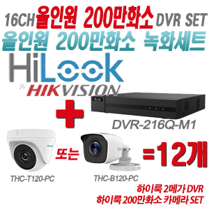[올인원-2M] DVR216QM1 16CH + 하이룩 200만화소 카메라 12개 SET (실내형/실외형 3.6mm 출고)