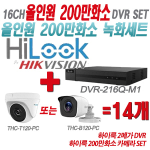 [올인원-2M] DVR216QM1 16CH + 하이룩 200만화소 카메라 14개 SET (실내형/실외형 3.6mm 출고)