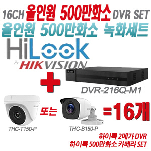 [올인원-5M] DVR216QM1 16CH + 하이룩 500만화소 카메라 16개 SET (실내형/실외형 3.6mm 출고)